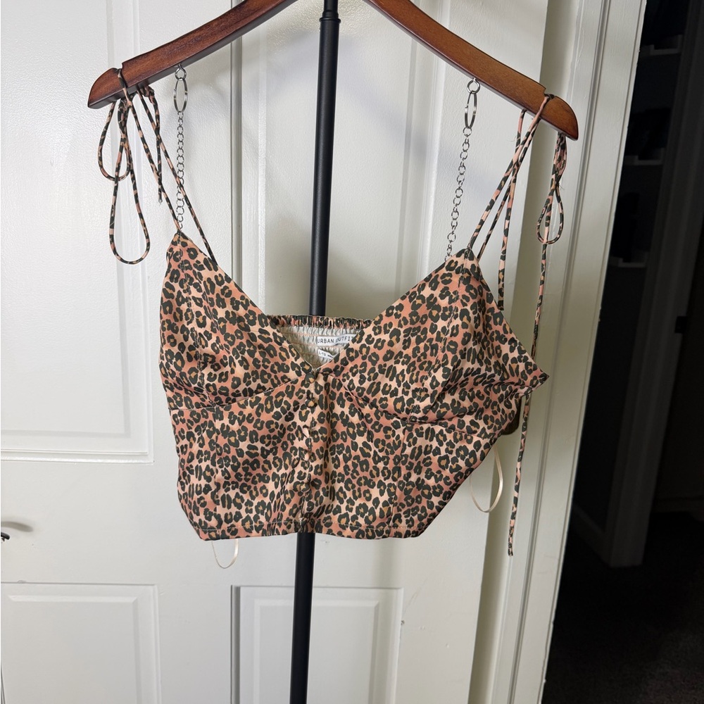 Urban Outfitters Leopard Print Tie-Strap Cropped Cami XL NWT